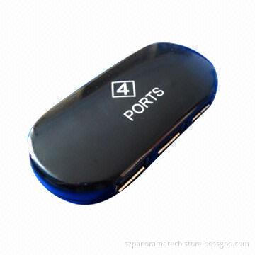 USB 2.0 4 ports hub, Plug-and-Play supports, nice design, black color